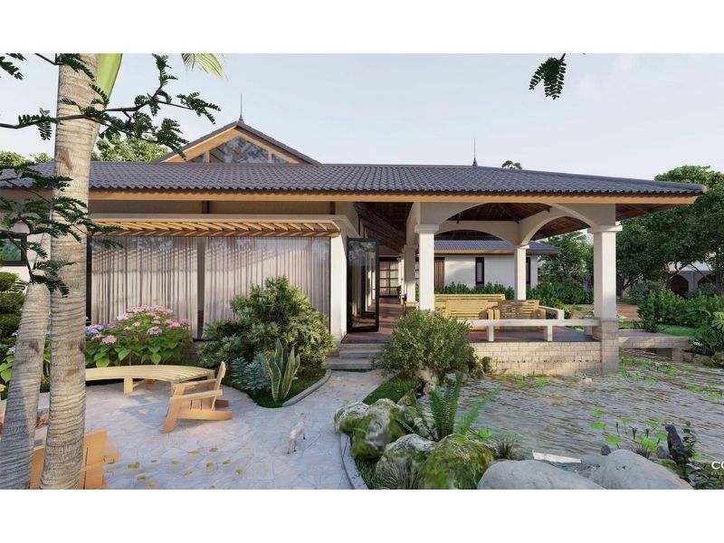 Ấn tượng với mẫu nhà 1 tầng 4 phòng ngủ 150m2 có cảnh quan sân vườn tuyệt đẹp