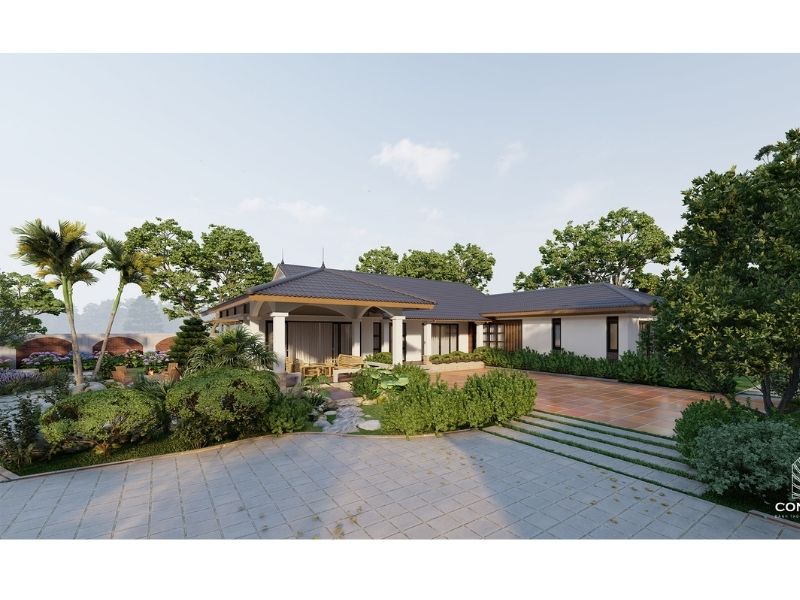 Mẫu nhà 1 tầng 4 phòng ngủ 150m2 kết hợp hài hòa giữa thiết kế và thiên nhiên
