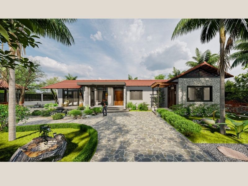 Không gian xanh mát trong ngôi nhà vườn 1 tầng 4 phòng ngủ 150m2