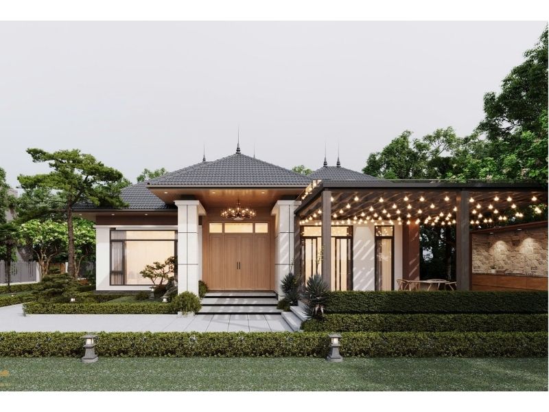 Vẻ ngoài sang trọng ấn tượng của mẫu nhà 1 tầng mái Nhật 150m2 4 phòng ngủ