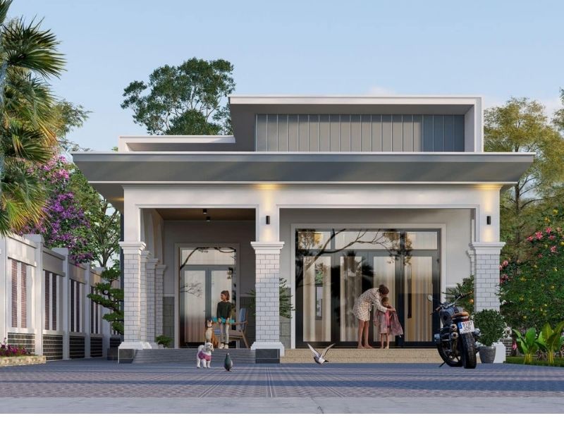 Nhà 1 tầng 4 phòng ngủ mái bằng 150m2 hiện đại 