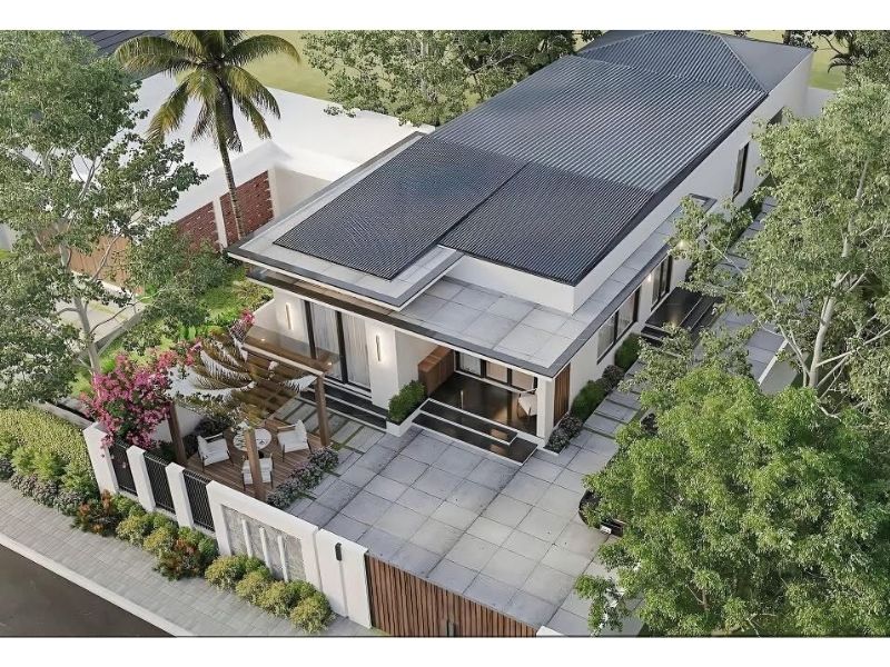 Hình khối vuông vức, rõ ràng trong mẫu nhà 1 tầng 4 phòng ngủ hiện đại