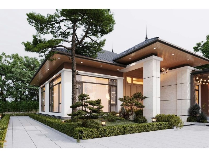 Thiết kế nhà 1 tầng 4 phòng ngủ hệ mái Nhật sang trọng trên đất 150m2