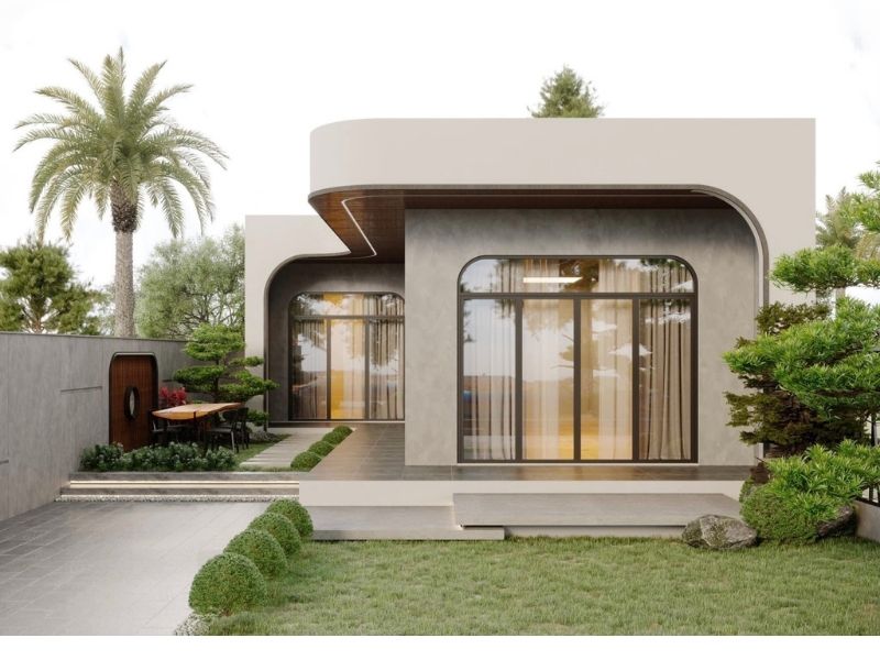 Đường nét kiến trúc thanh thoát trong mẫu nhà 1 tầng 4 phòng ngủ 150m2 hiện đại