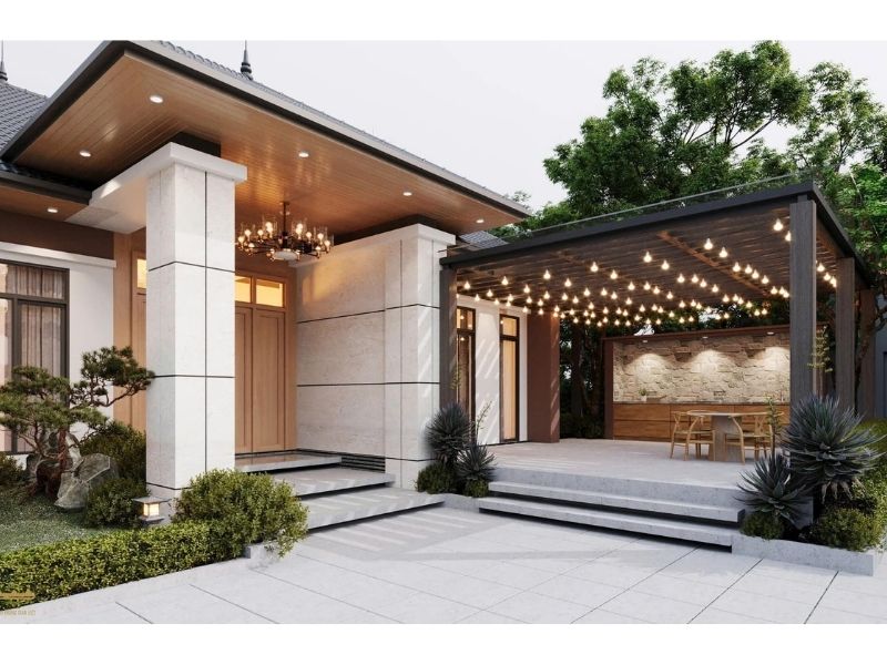 Thiết kế nhà 1 tầng 150m2 gần gũi với thiên nhiên