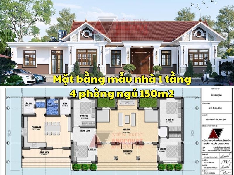 Mặt bằng nhà 1 tầng 4 phòng ngủ 150m2 có mặt tiền rộng