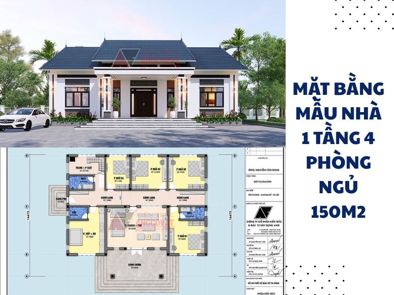 Tham khảo mặt bằng nhà 1 tầng 4 phòng ngủ 150m2 đăng đối đẹp