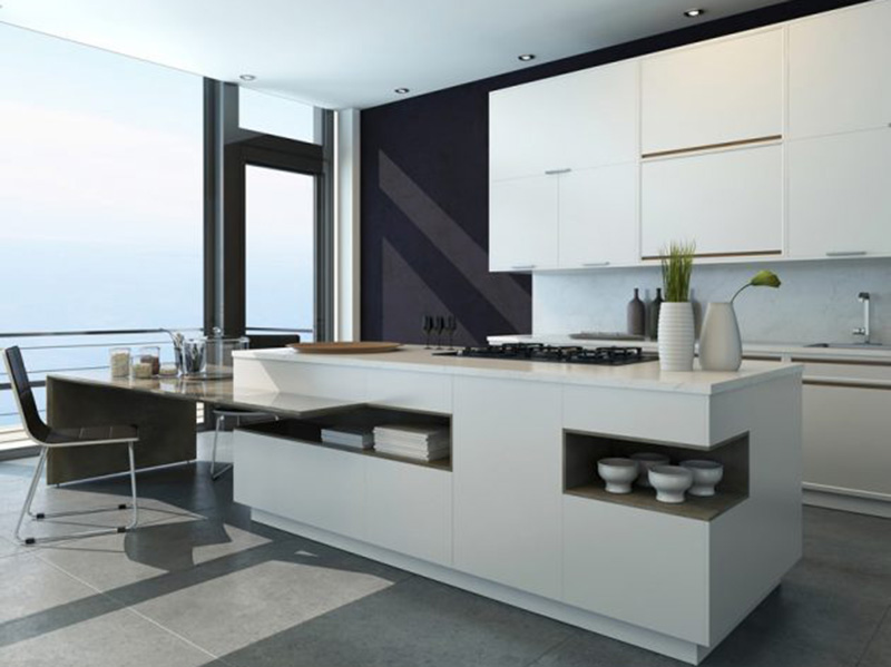 Cách thiết kế phòng bếp nhỏ gọn màu trắng vô cùng tinh tế