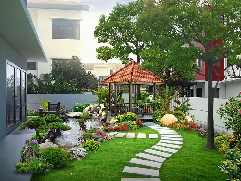 Phương án trồng cây và thảm cỏ cho thiết kế biệt thự sân vườn 500m2