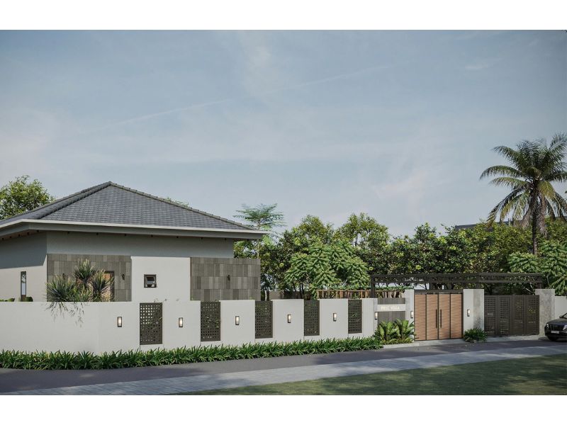 Hệ thống hàng rào chắc chắn, kiên cố của mẫu biệt thự sân vườn 500m2 1 tầng hiện đại