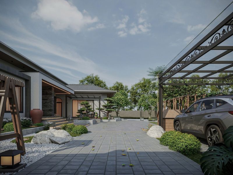 Biệt thự sân vườn 500m2 có lối đi rộng, thuận tiện cho gia chủ đi lại