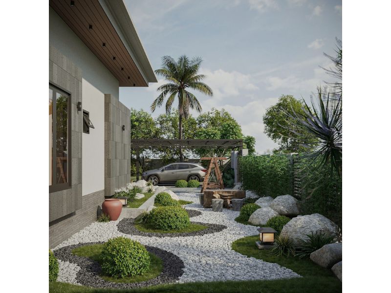 Tiểu cảnh sân vườn làm tăng thêm vẻ đẹp thẩm mỹ và tạo không gian sống trong lành, thư giãn