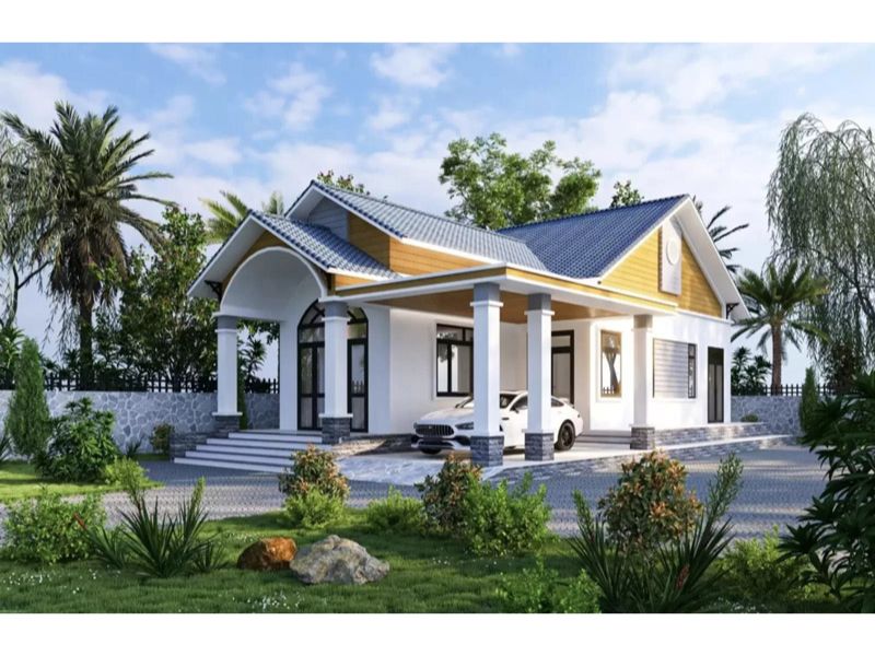 Biệt thự sân vườn 500m2 1 tầng tân cổ điển mái Thái sang trọng