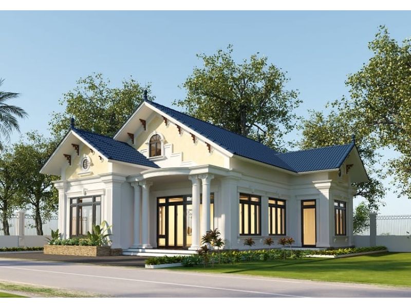 Tư vấn mẫu biệt thự vườn 500m2 1 tầng mái Thái với màu sắc trung tính, hài hòa