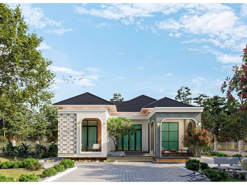 Thiết kế biệt thự sân vườn 500m2 1 tầng theo hình chữ U độc đáo với cảnh quan thiên nhiên tươi đẹp, mát mẻ
