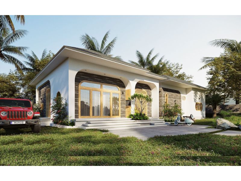 Biệt thự sân vườn 500m2 1 tầng sử dụng hệ thống cửa kính đón ánh sáng tự nhiên hiệu quả