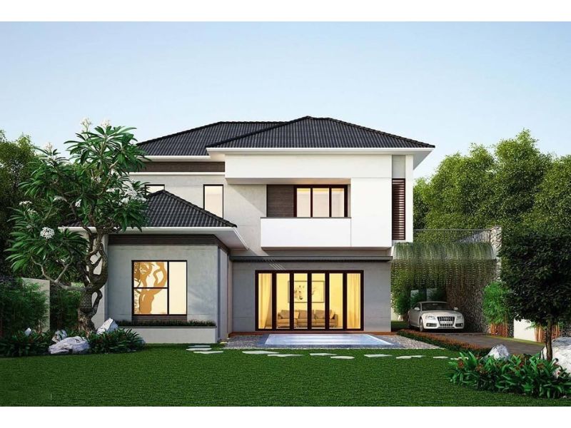 Thiết kế biệt thự sân vườn 500m2 2 tầng sử dụng hệ mái Nhật sang trọng