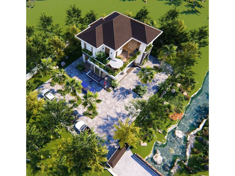 Sự hài hòa trong thiết kế và thiên nhiên trong xanh của mẫu biệt thự sân vườn 500m2 2 tầng tạo dựng cuộc sống viên mãn