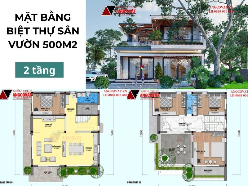 Mặt bằng biệt thự sân vườn 500m2 2 tầng hiện đại