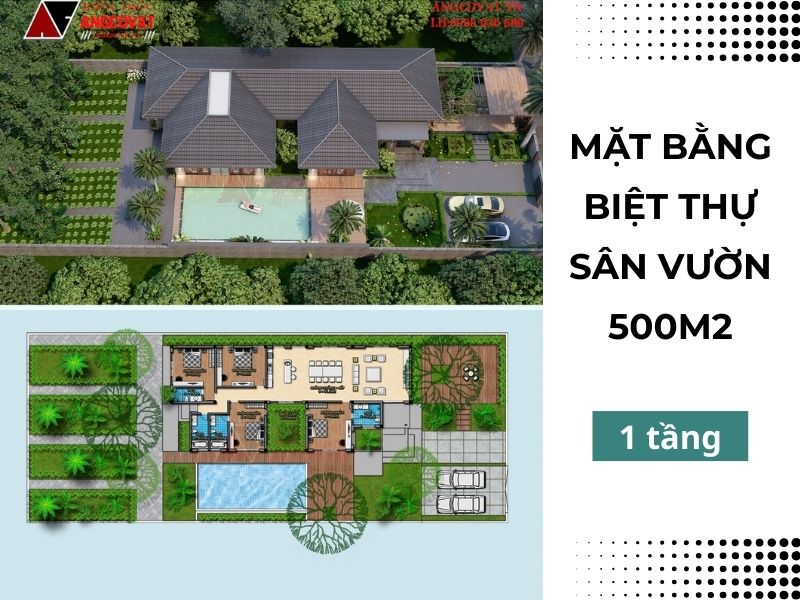 Bản vẽ mặt bằng biệt thự sân vườn 500m2 1 tầng 