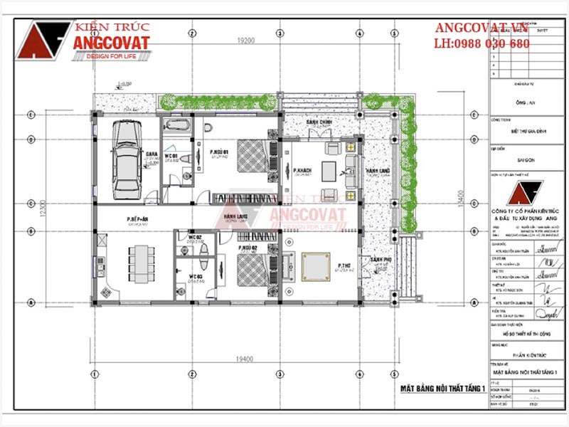 Mặt bằng nội thất: Bản vẽ thiết kế nhà biệt thự 1 tầng sang trọng có mặt tiền rộng rãi diện tích 230m2