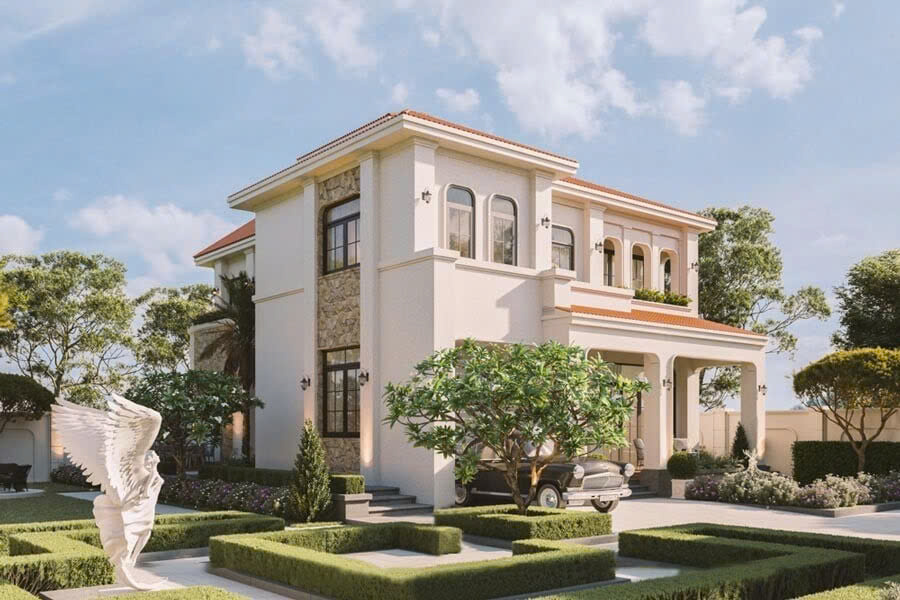 Thiết kế biệt thự 2 tầng có sân vườn ở quê