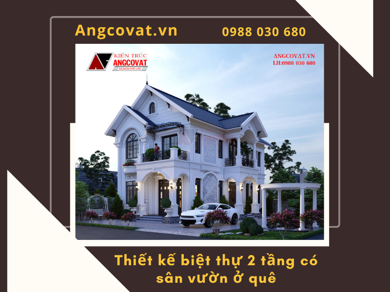 Thiết kế biệt thự 2 tầng có sân vườn ở quê