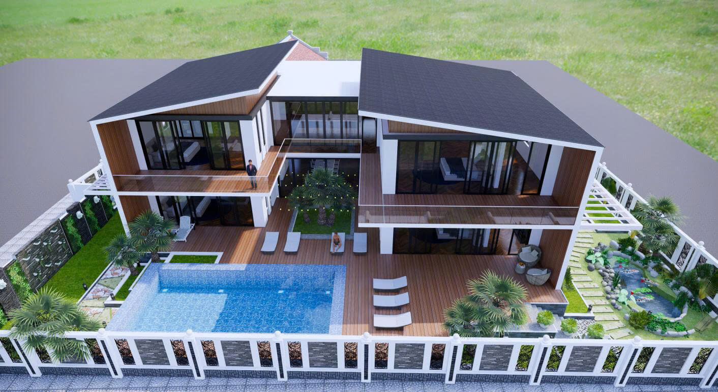 Thiết kế biệt thự 2 tầng có sân vườn ở quê