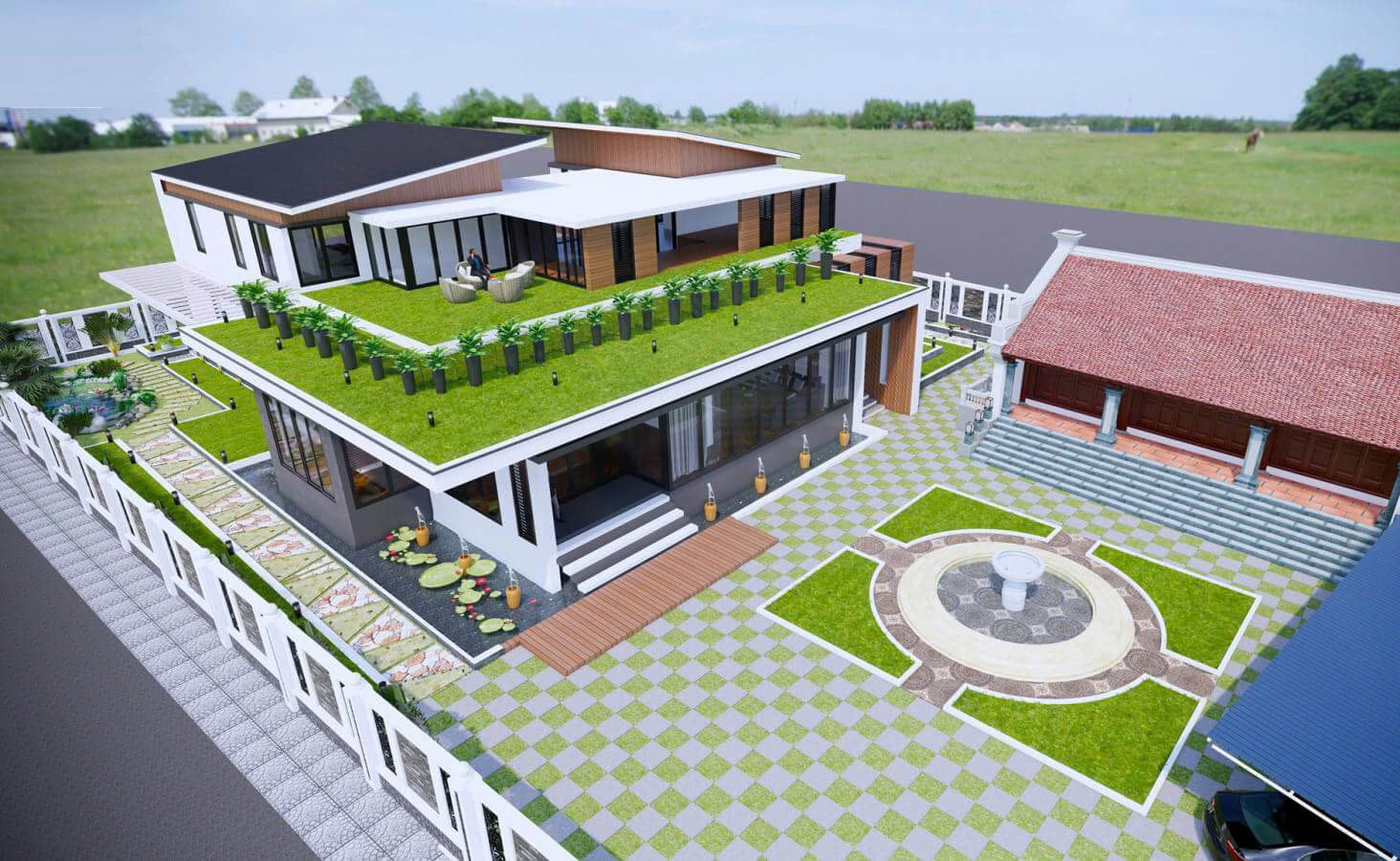 Thiết kế biệt thự 2 tầng có sân vườn ở quê