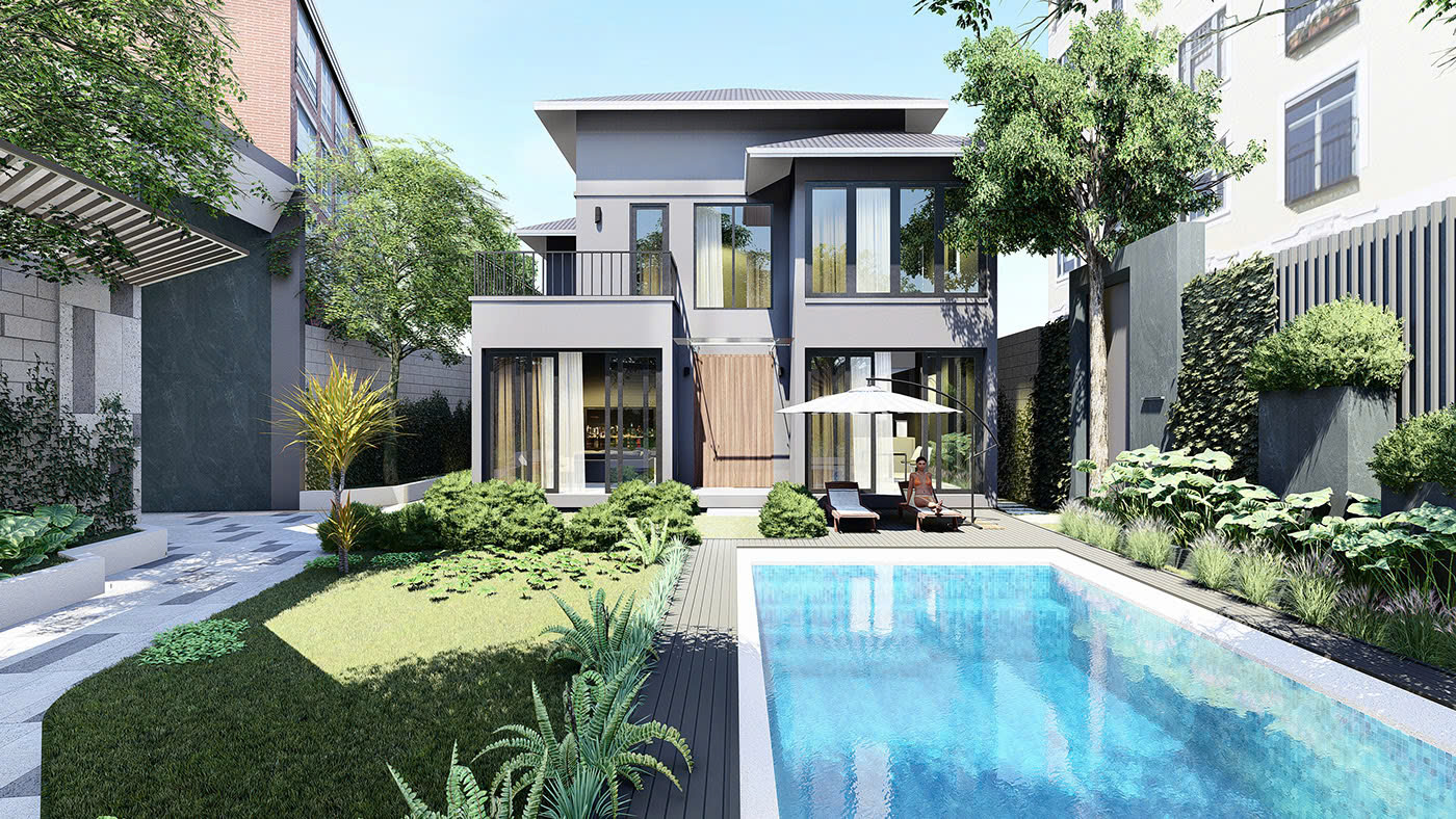 Thiết kế biệt thự 2 tầng có sân vườn ở quê