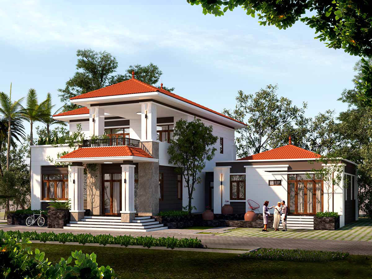 Thiết kế biệt thự 2 tầng có sân vườn ở quê