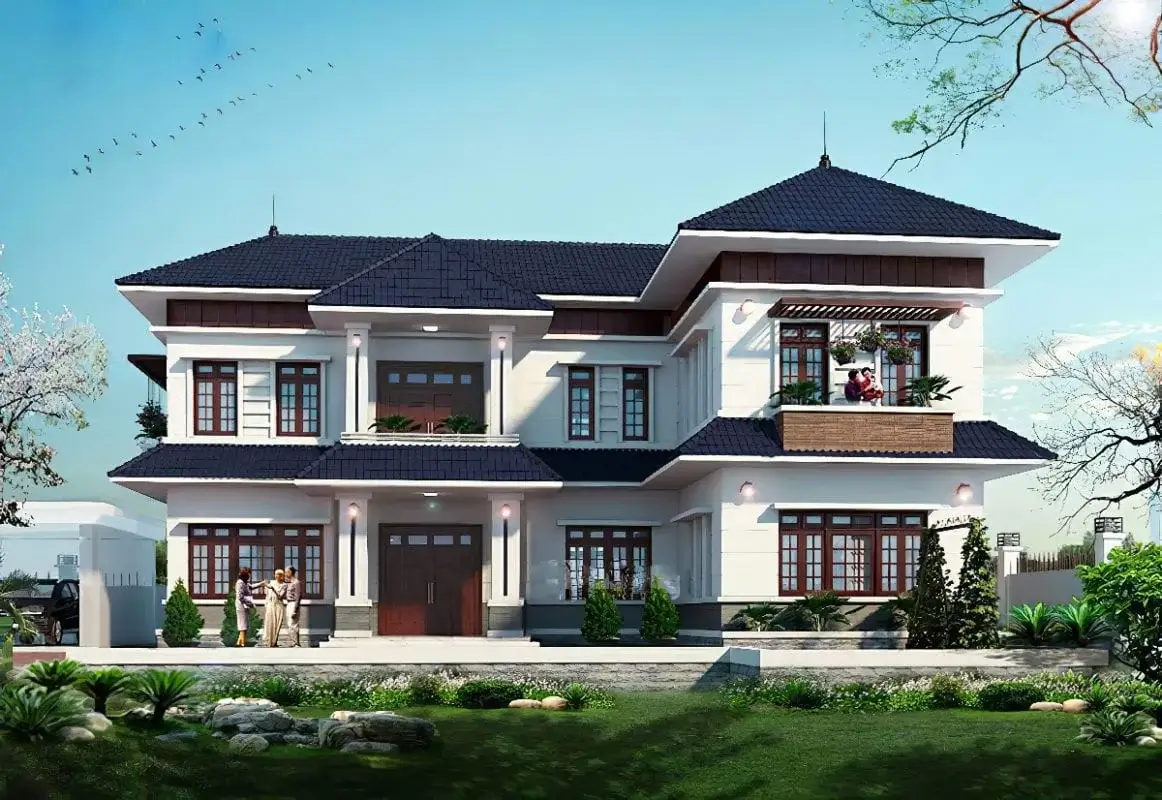 Thiết kế biệt thự 2 tầng có sân vườn ở quê