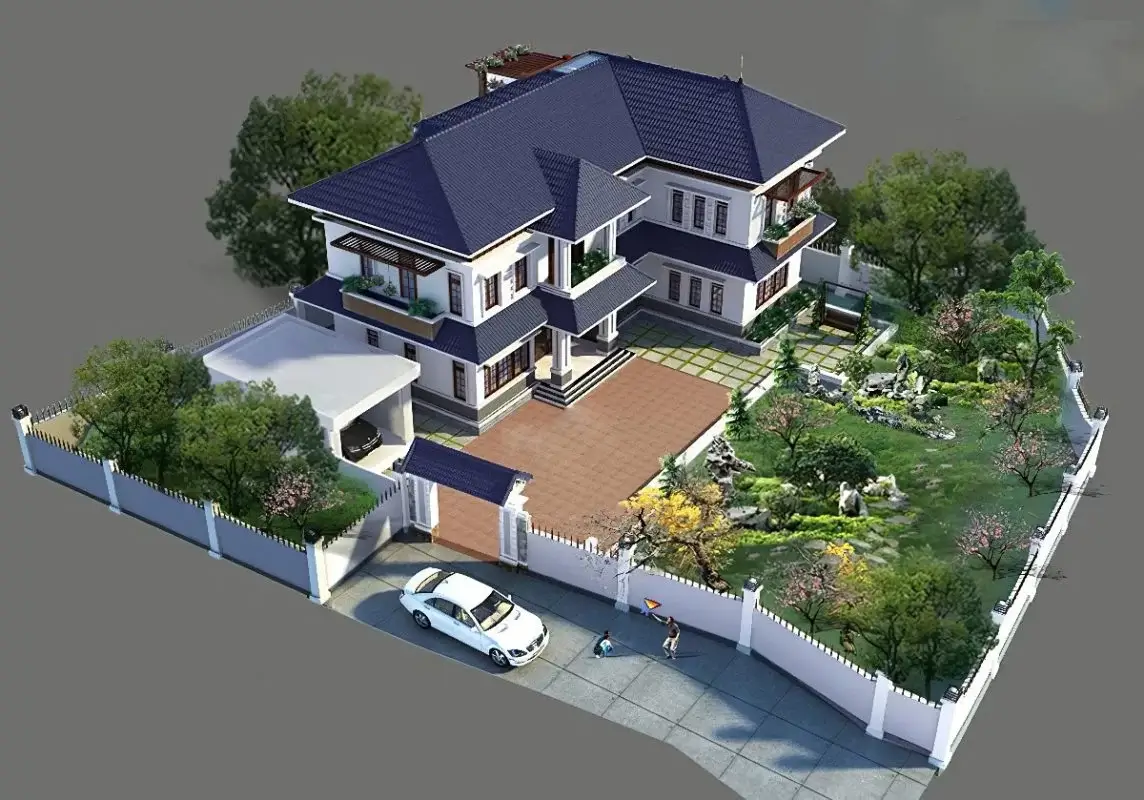 Thiết kế biệt thự 2 tầng có sân vườn ở quê