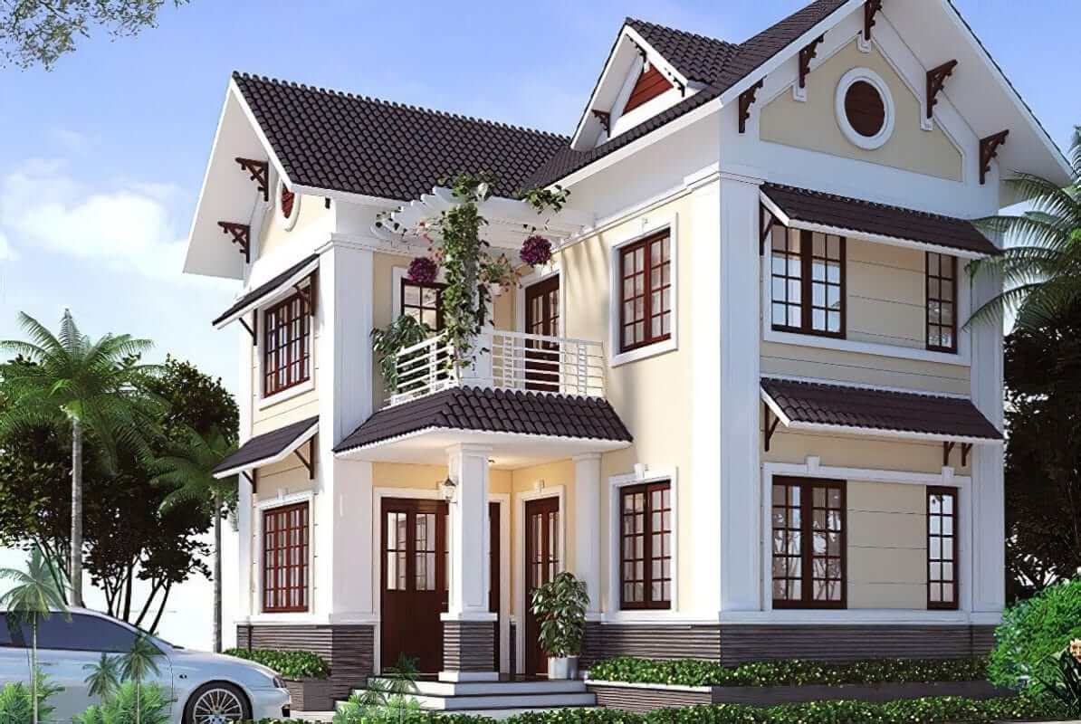 Thiết kế biệt thự 2 tầng có sân vườn ở quê