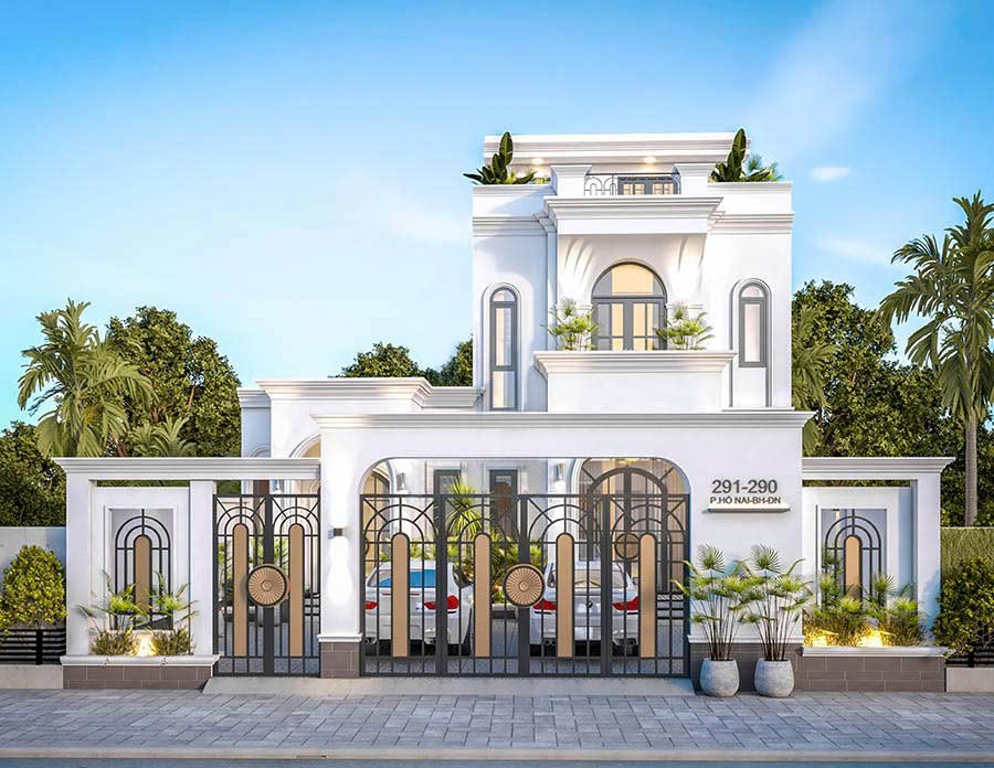 Thiết kế biệt thự 2 tầng có sân vườn ở quê