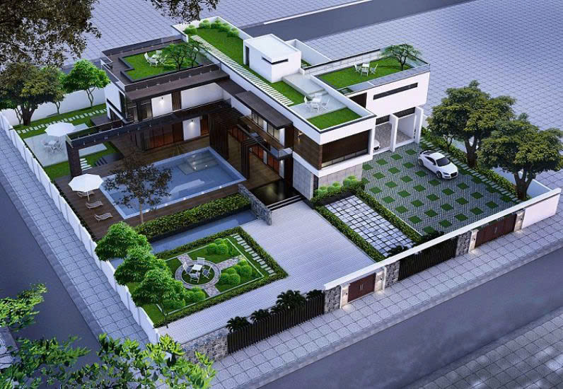 Thiết kế biệt thự 2 tầng có sân vườn ở quê