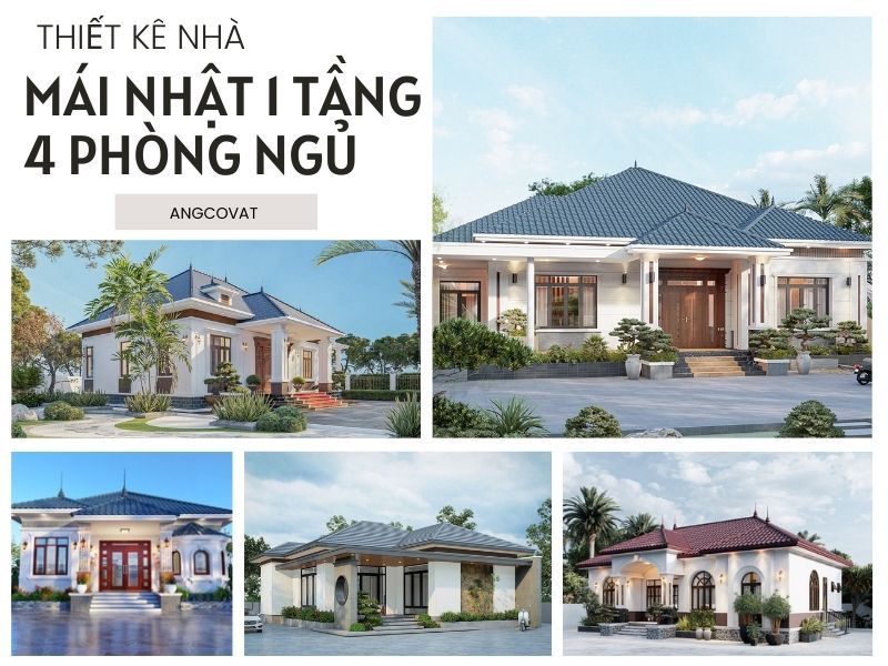 Thiết kế nhà mái Nhật 1 tầng 4 phòng ngủ vừa đẹp vừa tiện nghi