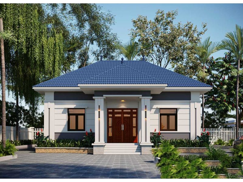Hình khối khỏe khoắn trong mẫu nhà 1 tầng mái Nhật 