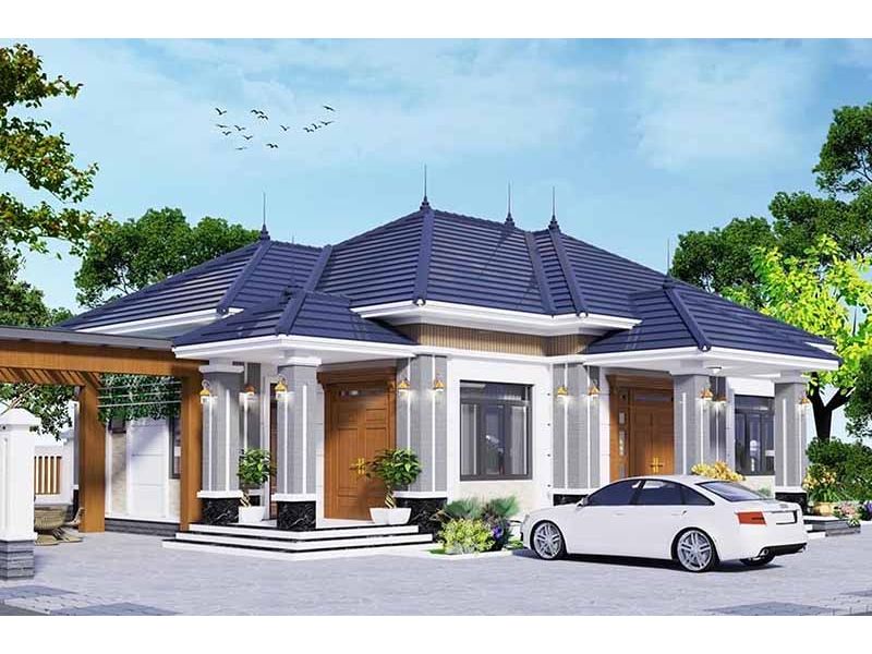 Hệ mái Nhật sử dụng trong nhà 1 tầng giúp che nắng che mưa hiệu quả 