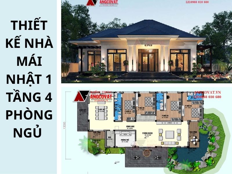 Xây dựng mẫu nhà mái Nhật 1 tầng 4 phòng ngủ