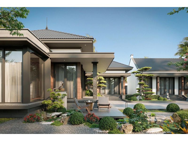 Ngôi nhà 1 tầng mái Nhật 4 phòng ngủ với khuôn viên thoáng đãng