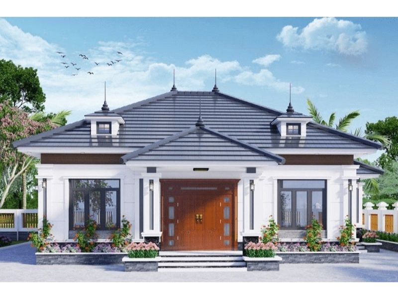 Xây nhà 1 tầng mái Nhật tân cổ điển đăng đối đẹp