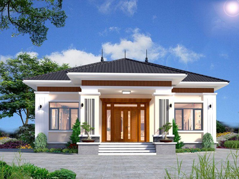 Tỷ lệ đối xứng trong kết cấu của ngôi nhà 1 tầng mái Nhật 4 phòng ngủ
