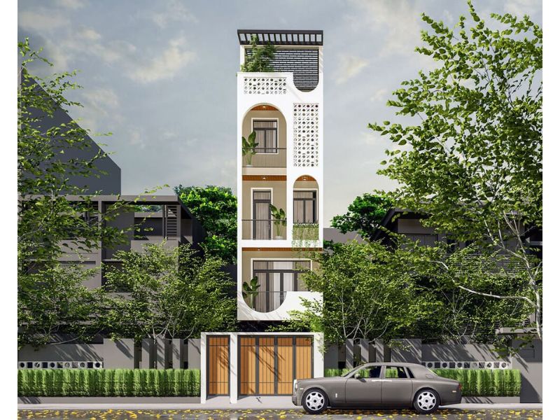 Sử dụng gạch đá hoa gió cho mẫu nhà 4x18m 4 tầng 1 tum giúp tăng tính thẩm mỹ