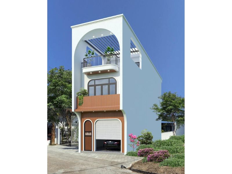 Kiến trúc hình vòm trong mẫu nhà mặt tiền 4m mang đến vẻ đẹp mềm mạo, uyển chuyển