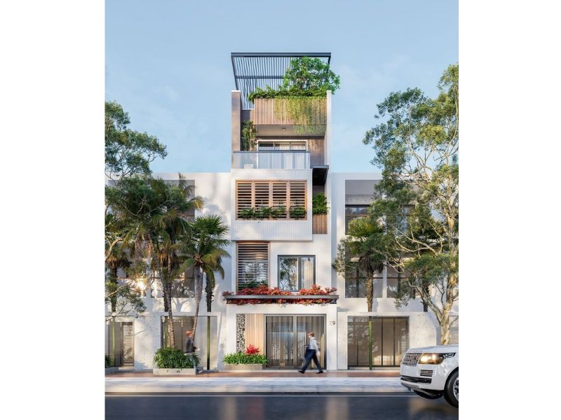 Kết hợp vật liệu linh hoạt vừa đảm bảo tính bền vững vừa mang đến vẻ đẹp sang trọng, thu hút cho mẫu nhà mặt tiền 4m dài 18m