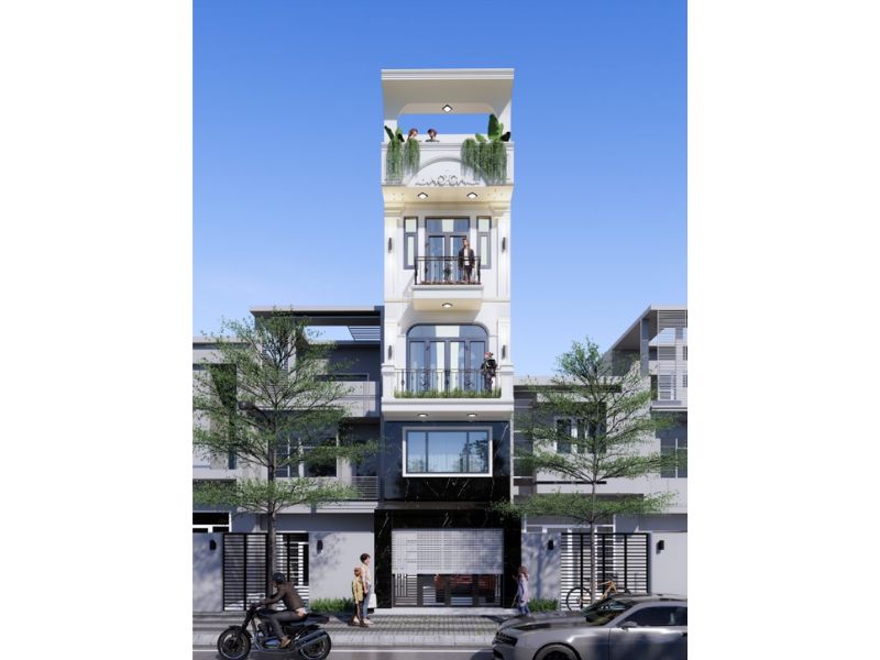 Từng tầng được tạo hình khối và trang trí riêng giúp tổng thể mẫu nhà mặt tiền 4m không bị nhàm chán, đơn điệu 