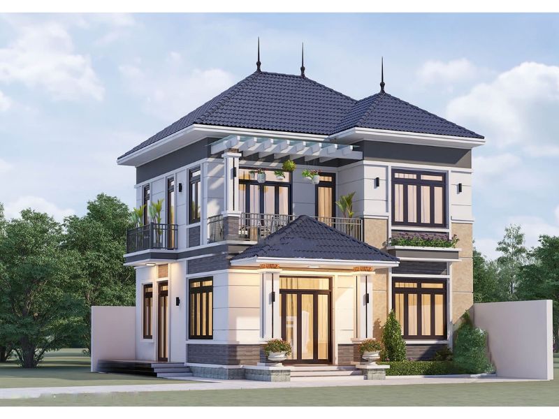 Xây nhà mái Nhật 10x20 2 tầng tân cổ điển