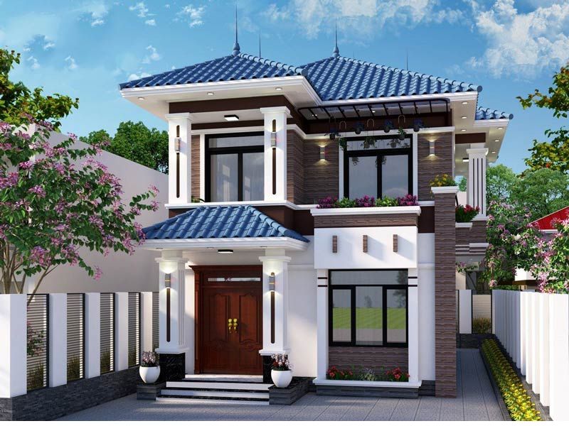 Mặt tiền nhà 10x20 mái Nhật ốp gạch đá cao cấp tăng vẻ đẹp hiện đại