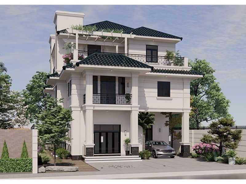 Xây nhà mái Nhật 10x20 3 tầng có chỗ để xe ô tô